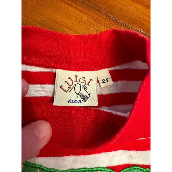 Luigi kids striped dinosaur appliqué tee & matching green pants 2T - Picture 4 of 5